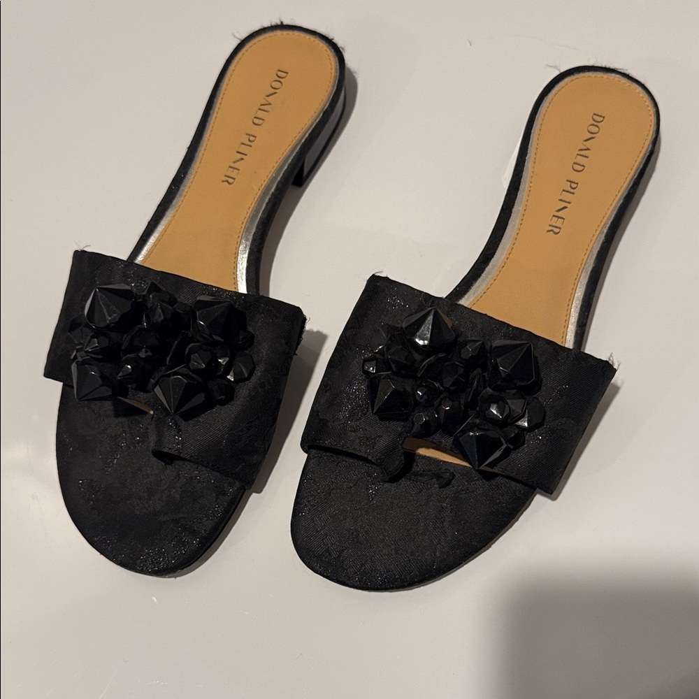 Donald J. Pliner Black Jeweled Slide Sandals